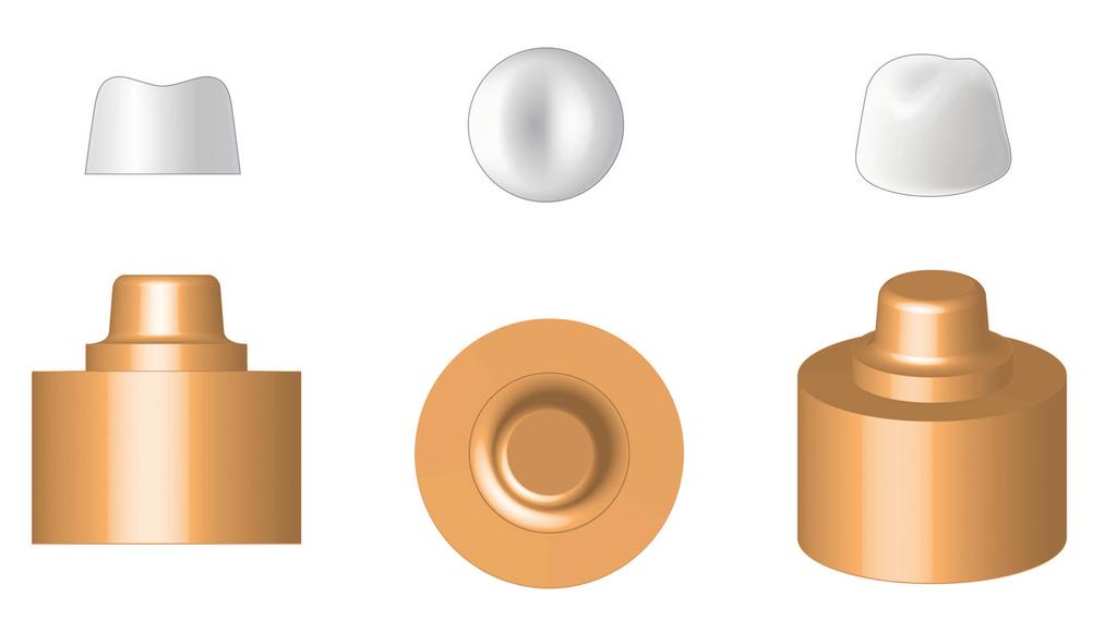 En tvåkuspig normkrona enligt måtten och designen på Figur 2 B respektive Figur 3 A med stansens cirkulära utformning som underlag.