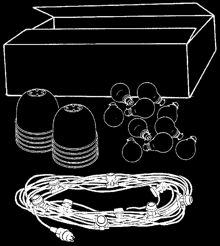 1 ST ROV-sats komplett glödlampa med tillbehör Påmonterad stickpropp, avslutningshylsa, glödlampor 60W och skyddsskärmar ingår.