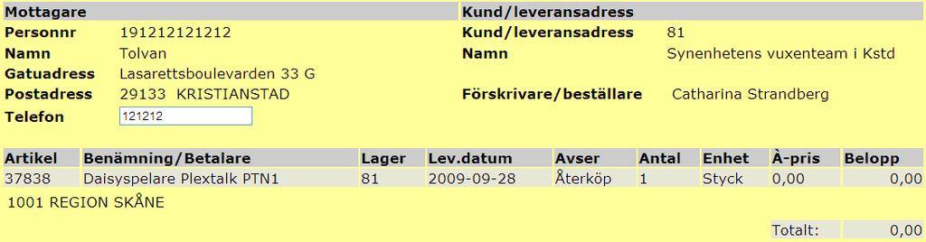 34 I bilden visas samtliga uppgifter om kundordern. Kontrollera / komplettera mottagarens telefonnummer.