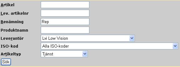 38 Vet du inte artikelnumret klickar du på Sök artikel i menyn. Sök på: Del av benämningen Leverantör Artikeltyp = Tjänst Klicka därefter på. De artiklar som matchar din sökning visas på skärmen.