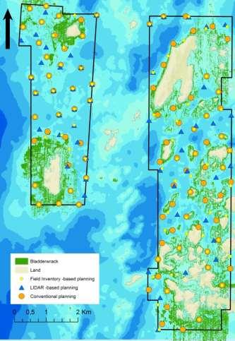 Exploateringspotentialen mättes genom att placera ut maximalt antal vindturbiner med liten eller ingen effekt, per djupintervall (0-5 m, 5-10 m, 10-15 m, >15 m).