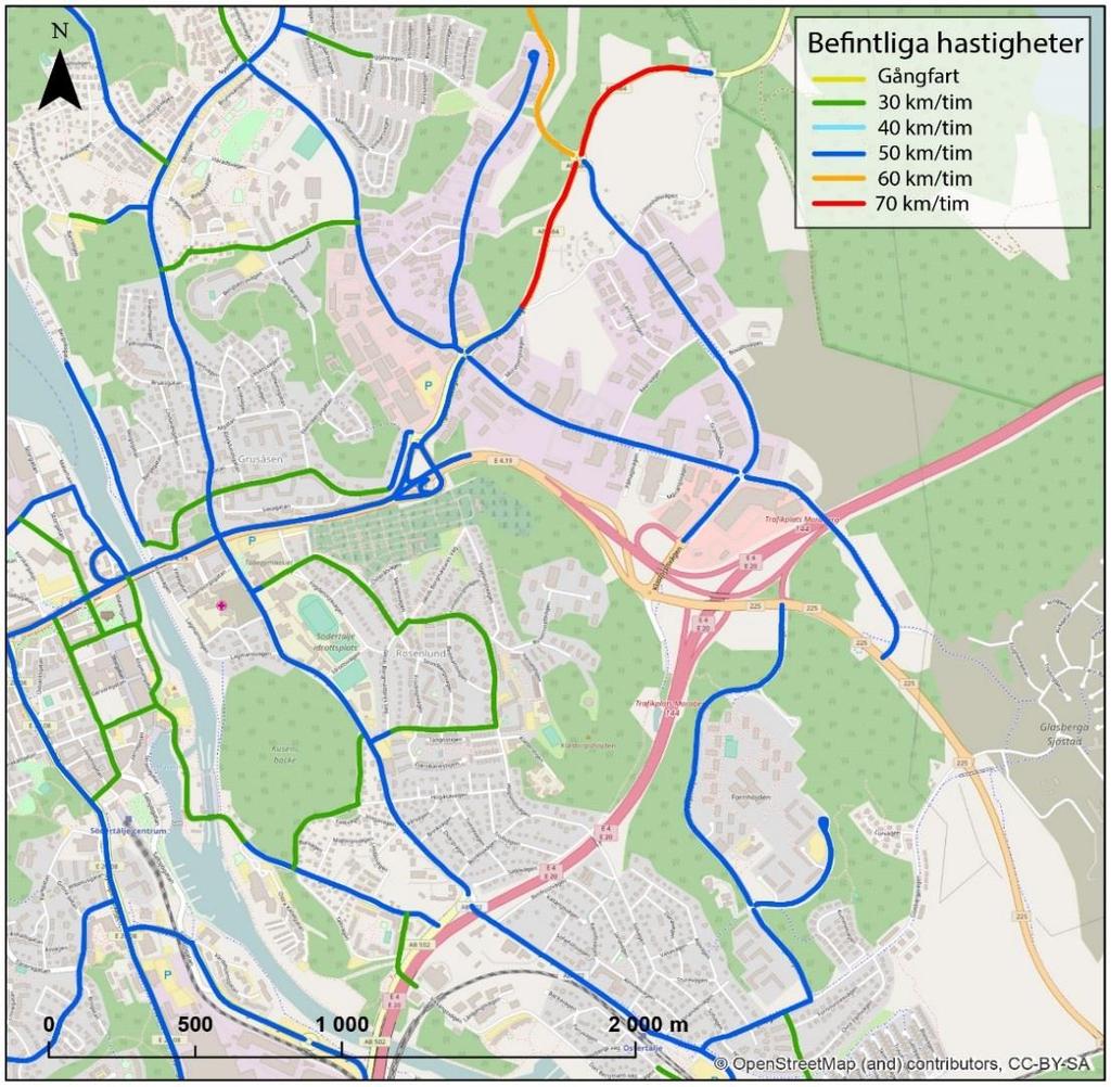 8 3. Nulägesbeskrivning Södertälje kommun har genomfört nulägesbeskrivningen och samlat in all data för följande faktorer: Befintlig hastighetsgräns Livsrum Dimensionerande trafiksäkerhetssituation