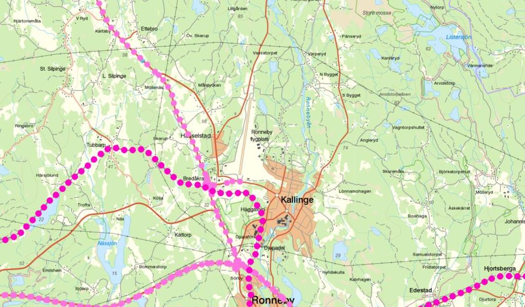 vägarna har detta avstånd utökats till 30 eller 50 meter genom beslut av länsstyrelsen. För E22 och riksväg 27 är den byggnadsfria zonen 50 respektive 30 meter.