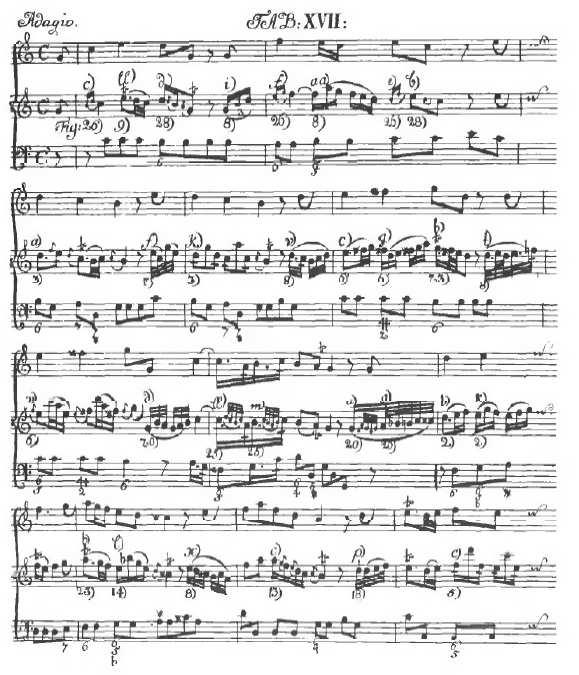 Bilaga 9 Första sida av Quantz (1752) adagio med utsmyckningar. (hämtad från http://javanese.imslp.info/files/imglnks/usimg/0/0a/imslp59492-pmlp121922- Quantz Versuch_einer_Anleitung._12._Exempel.