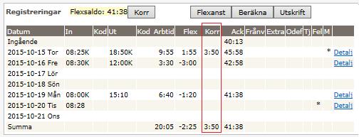 Rutan saldokorrigering kommer upp. Här kan man lägga in ny korrigering samt se en sammanställning över tidigare korrigeringar (om sådana finns). Ange datum, tid, eventuellt meddelande och tryck Spara.