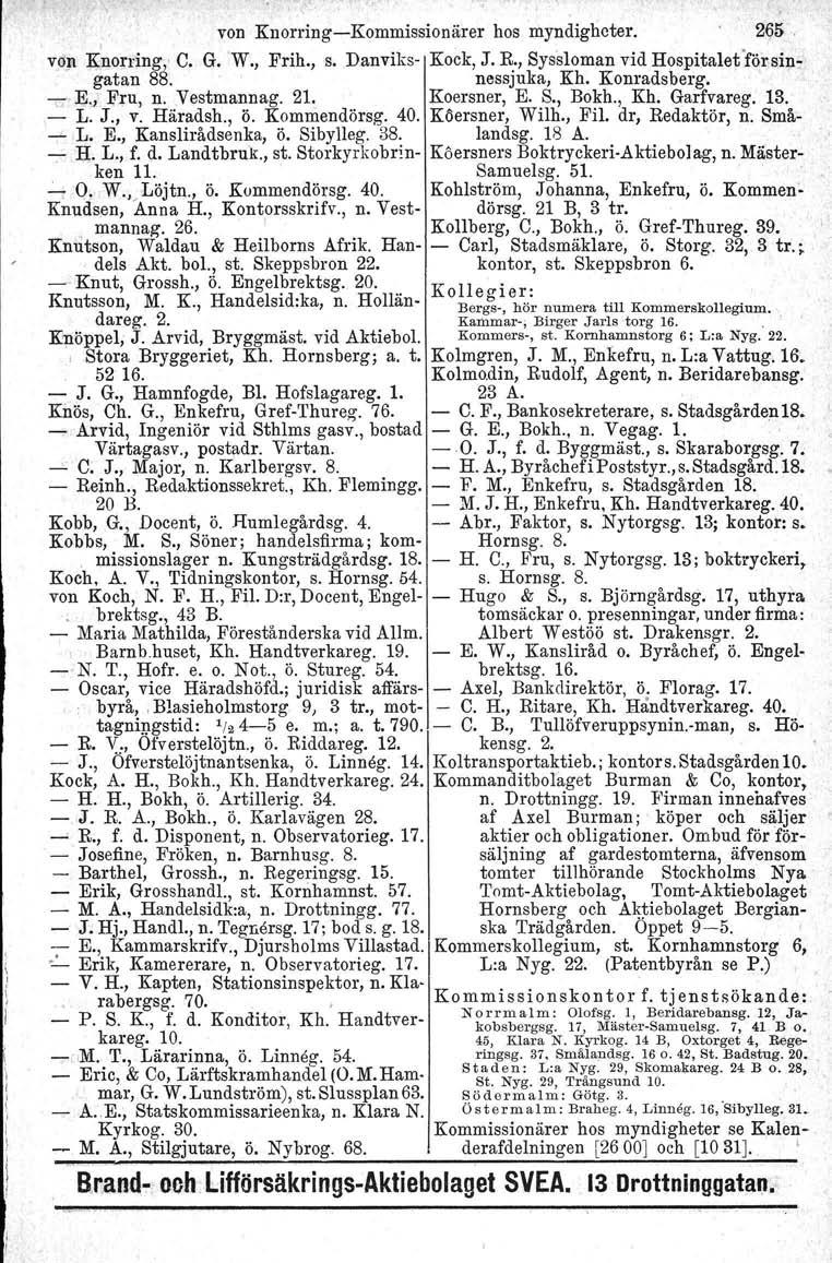 0- E., von Knorring-Kommissionärer hos myndigheter. 2(l5 v"ojlknorring; C. G. W., Frih., s.. Danviks- Kock, J. R., Syssloman vid Hospitaletför singatan 88. nessjuka, Kh. Konradsberg. -:;:-E.' I[ru, n.