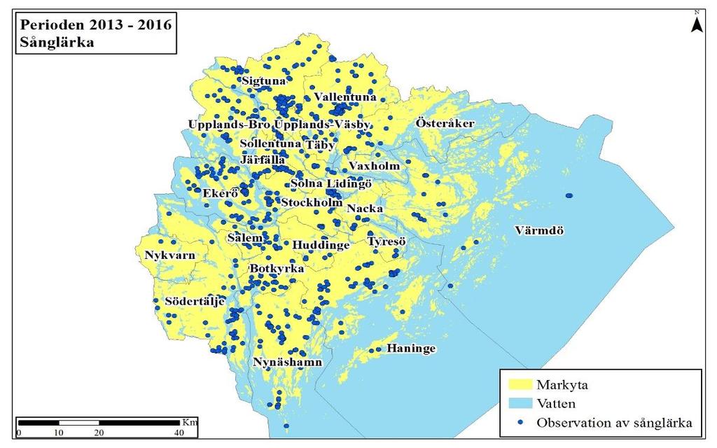 Figur 17 Är en prickkarta som visar den geografiska fördelningen av observationer