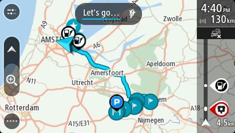 Ruttens startpunkt omvandlas till ditt första stopp och sedan planeras rutten från din aktuella plats. Vägledning till början av destinationen.