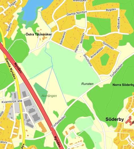 2. Allmänna förutsättningar 2.1. Lokalisering Det aktuella området, Norrby gärde, är beläget öster om väg 73 i Haninge kommun, strax söder om Östra Täckeråker.