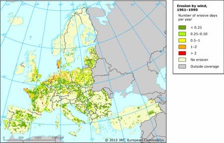 Hoten mot marken Erosion (vind) De mest vinderosionsutsatta områdena i Sverige är de större mulljordsområdena.