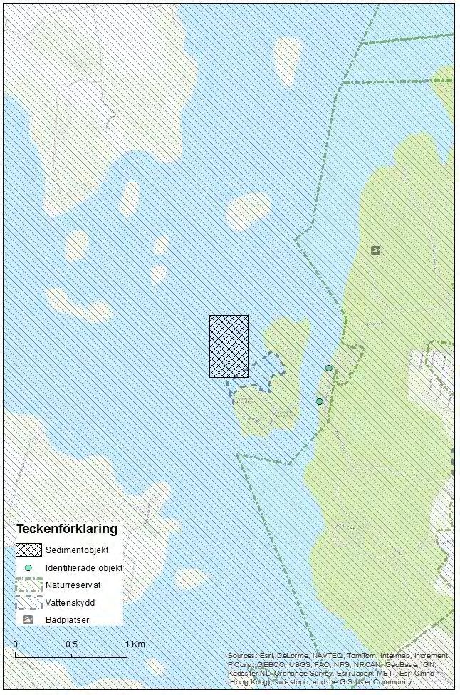 Figur 10 Redovisning över sedimentobjektet och närliggande objekt.