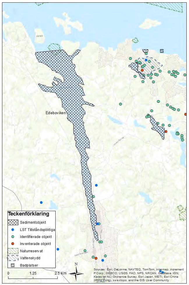 Figur 18 Redovisning över Edeboviken och närliggande objekt.