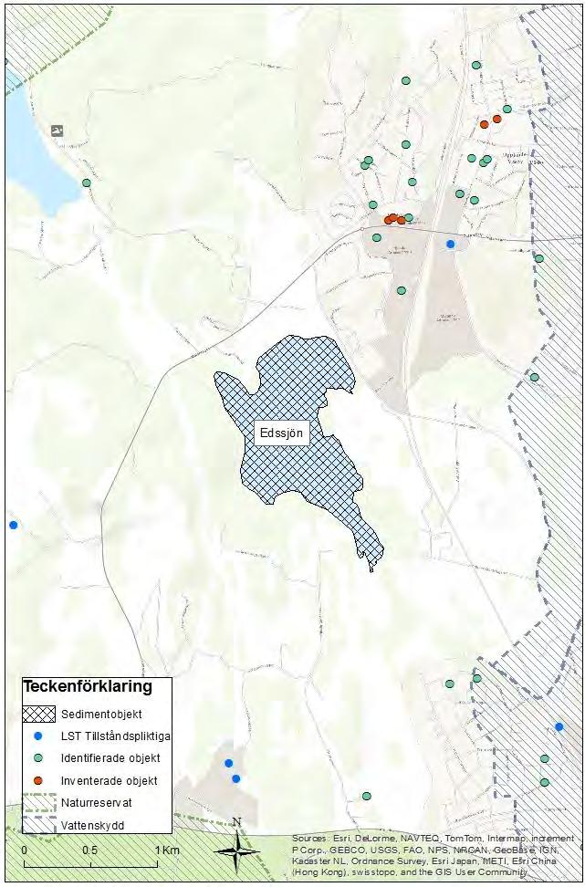 Figur 28 Edssjön inkl. närliggande objekt och skyddsvärden.