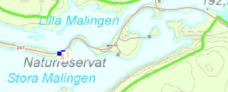 Figur 6-19: Väg 247 olyckor 2003-2011 (källa STRADA-polis) Geometrin är helt styrd av den grusås som finns mitt i sjön och flertalet sidoräcken sitter i innerkurvor där man är närmast vatten.