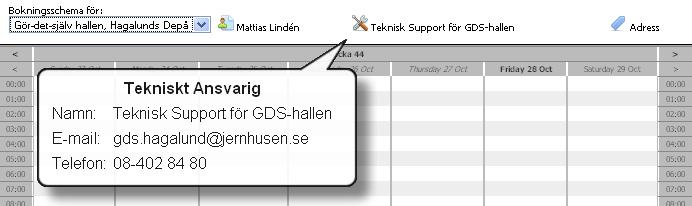 "Bkningsschema för:". Klicka på pilarna > ch < för att gå framåt ch bakåt i tiden en vecka respektive en dag.