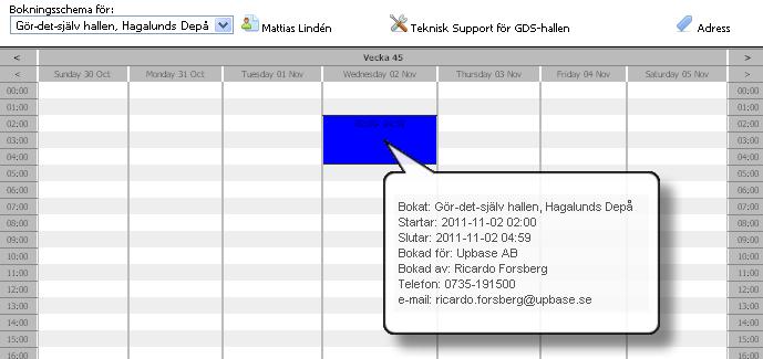 Om man för markören över en bkning visas detaljer m bkningen -vem sm bkat, tiden sm är bkad, kntaktuppgifter m.m. Man kan även klicka på den bkade tiden för att se detaljer m den. 2.