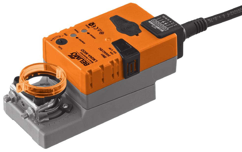 Spjällmotor - Modbus LM4A-MOD Spjällmotor för anslutning till Modbus och styrning av spjäll i ventilationsanläggningar Vridmoment 5 Nm 4 V AC/DC Kommunikation via Modbus RU (RS-485) Anslutning till