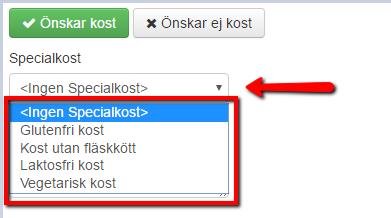Ska man kunna anmäla val av kost och speciella önskemål så markerar man detta.