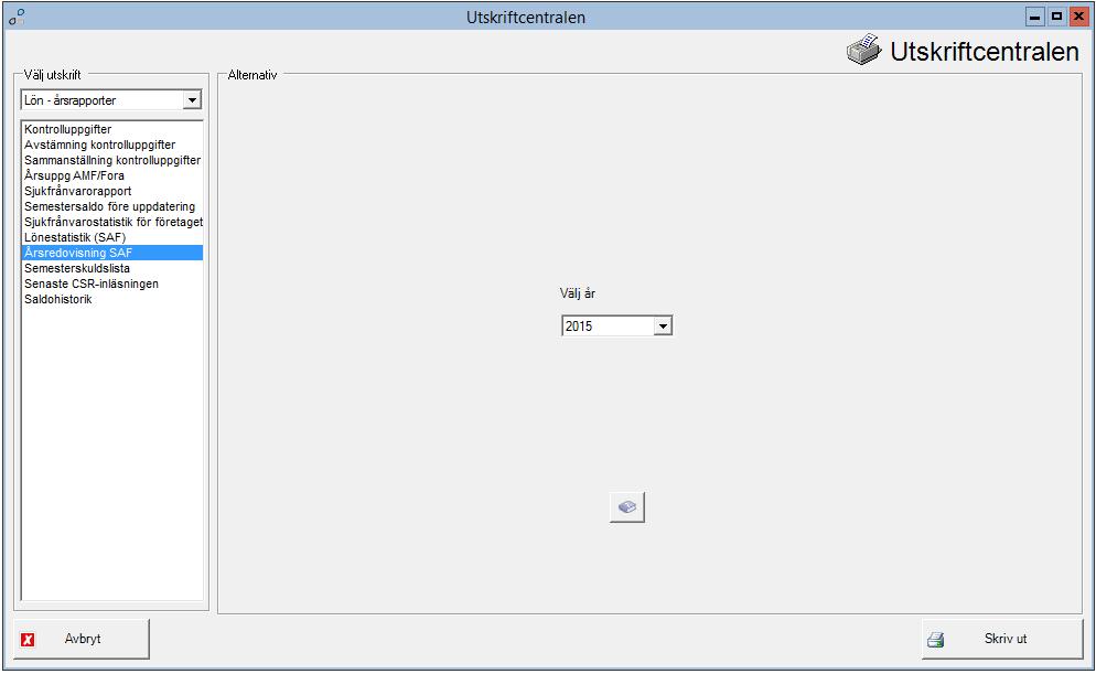 SAF - Årsstatistik Tips: Du kan ta fram årsstatisikt även efter det att du har bytt år. Under utskriftcentral och menyn Lön-årsrapporter finns årsredovisning Svenskt Näringsliv.