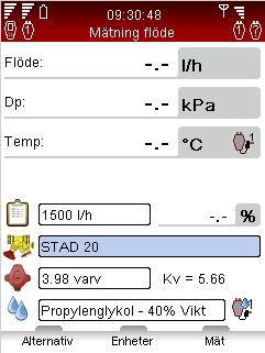 Snabbmätning TA-SCOPE Snabbmätning Funktionsförklaring Använd snabbmätning för att mäta flöde, differenstryck ( p) och temperatur i ett vattenburet värme-/kylsystem.