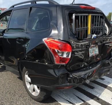 Figur 5. En bärgningsbil som transporterade en bil körde på oss bakifrån i närmare 50 km/h.