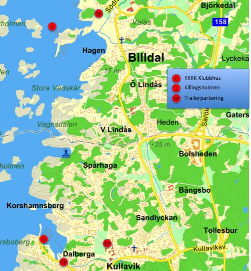 10.3 Alternativ sjösättning följebåtar Utöver rampen i Kullavik finns följande alternativa sjösättningsplatser: 1 Killingsholmen Bommen ska hållas öppen under