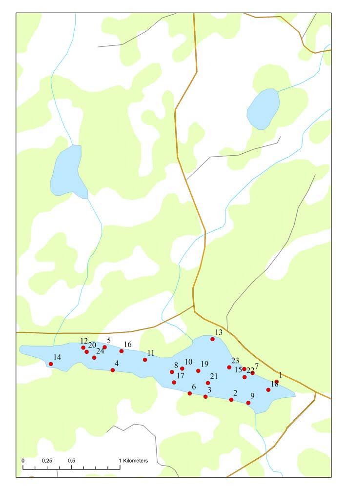 Bilaga 2. Nätens placering vid provfisket 2015.