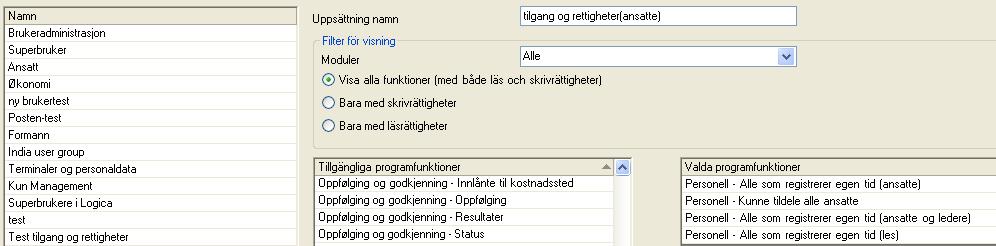 2. Tillgång och rättigheter/programfunktioner Det är nu möjligt att göra begränsningar på tillgång i skärmbilden personal och tillgång och rättigheter. 3 nya val i programfunktioner är tillgänglig.