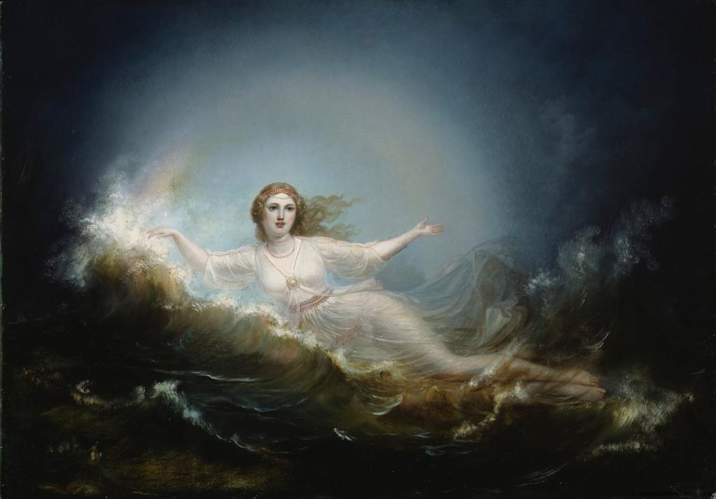 Ekman, Robert Wilhelm: Ilmatar, 1860 Bild: Nationalsgalleri / Hannu Aaltonen I myten om världens skapelse enligt Kalevala sänker sig luftens dotter Ilmatar ner i vattnet.