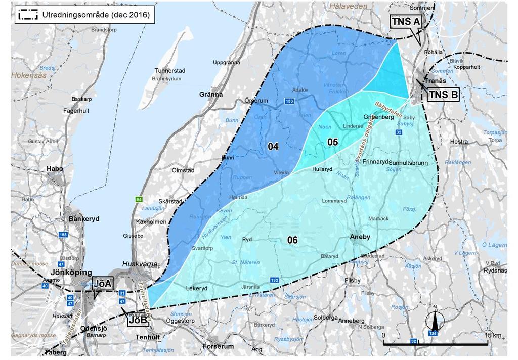 Delsträcka Tranås-Jönköping Delsträcka Tranås-Jönköping indelad i tre delområden, 4-6. Delområde 4 och 5 överlappar varandra i övergången till delsträcka Tranås.