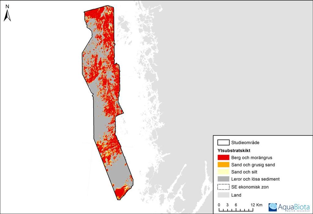 Ytsubstratkarta över Gullmarsfjorden enligt SGU:s ytsubstratklassning (Hallberg m.fl. 2010).