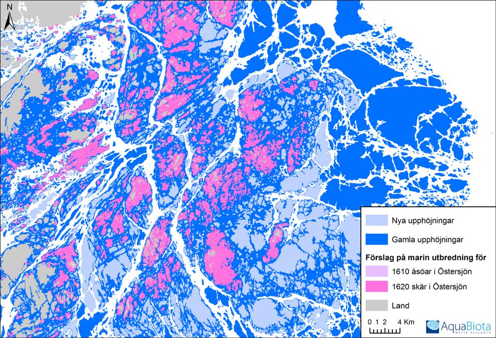 AquaBiota Rapport 2013:03 Figur 13. Exempel på nya upphöjningar som söktes ut kring redan identifierade skärområden i Stockholms län. 2.5.