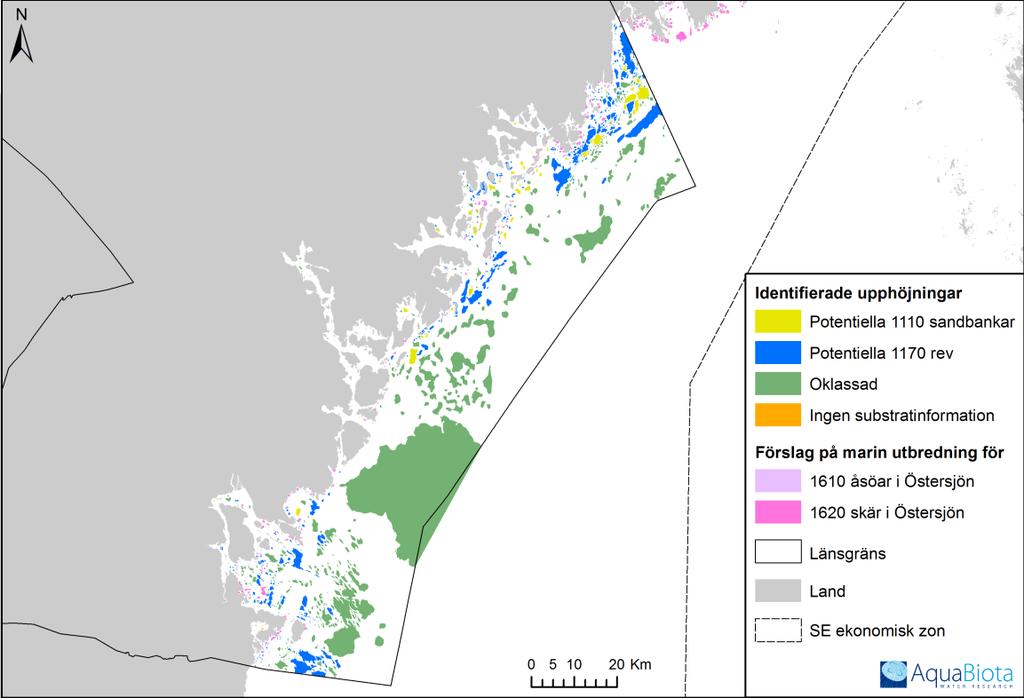 GIS-utsökning av Natura 2000-naturtyper - 1610 rullstensåsöar i Östersjön, 1620 skär i Östersjön, samt potentiella 1110 sandbankar och 1170 rev Tabell 3.