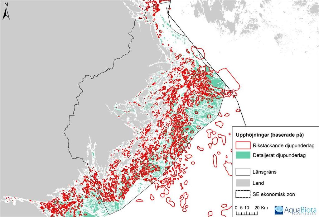 För mer information kring de använda djuprasterna se kapitel 2.1. Djup och djupkurvatur. Figur 25.