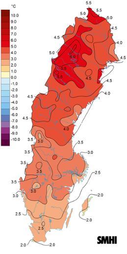 Vintern 2016/2017 var mild eller mycket mild med temperaturer över det normala i hela landet, se Figur 4.