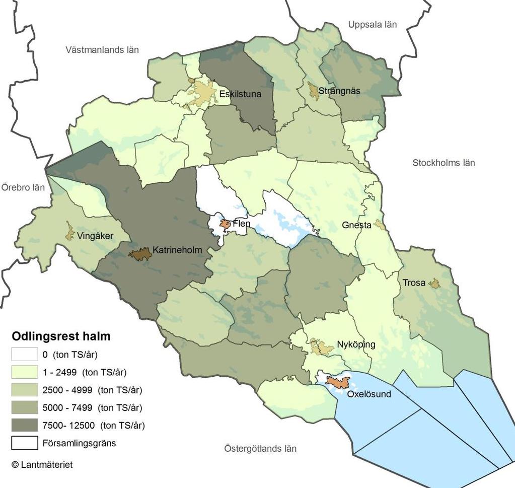 3.2. Odlingsrester Tillgängliga odlingsrester för bioenergiproduktion utgörs nästan uteslutande av halm.