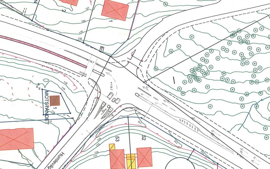 4 Utformningsförslag Utformningsförslaget visar hur korsningen kan byggas om för att erhålla en förbättrad trafikkapacitet.