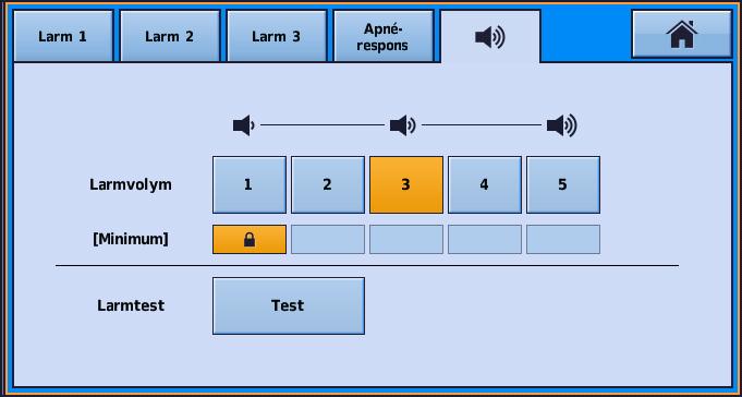 Larm Justera larmvolymen Volymen på Astral-enheten kan ställas in på ett till fem (där fem är den högsta och och standard är tre). Din läkare har förinställt en lägsta volym.