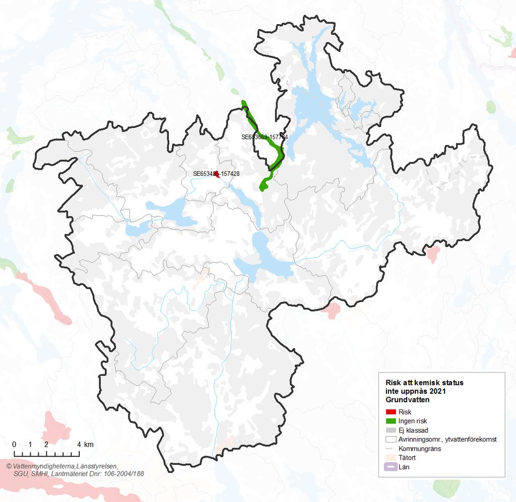 1.1.2 Grundvatten Kemisk status och risk Inom åtgärdsområdet finns det tre grundvattenförekomster, men Rogstafältet, som har otillfredsställande status, har sin utbredning främst i åtgärdsområdet för