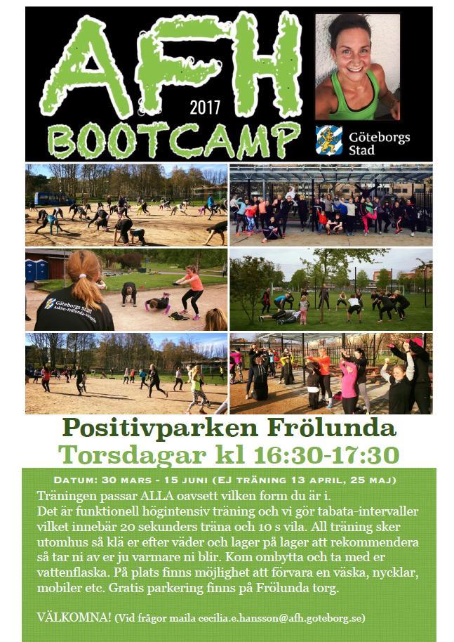 AFH BOOTCAMP 2017 med Cecilia Hansson Torsdagar 30/3-15/6 kl. 16.30 (ej 13/4, 25/5) Träning för ALLA anställda där ALLA kan vara med oavsett tidigare nivå!