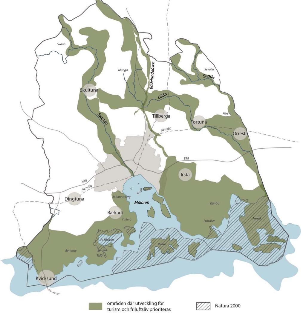 De särskilt utpekade stråken är: Mälarnära innefattar Mälaren med öar och stränder. I detta område ingår bl.
