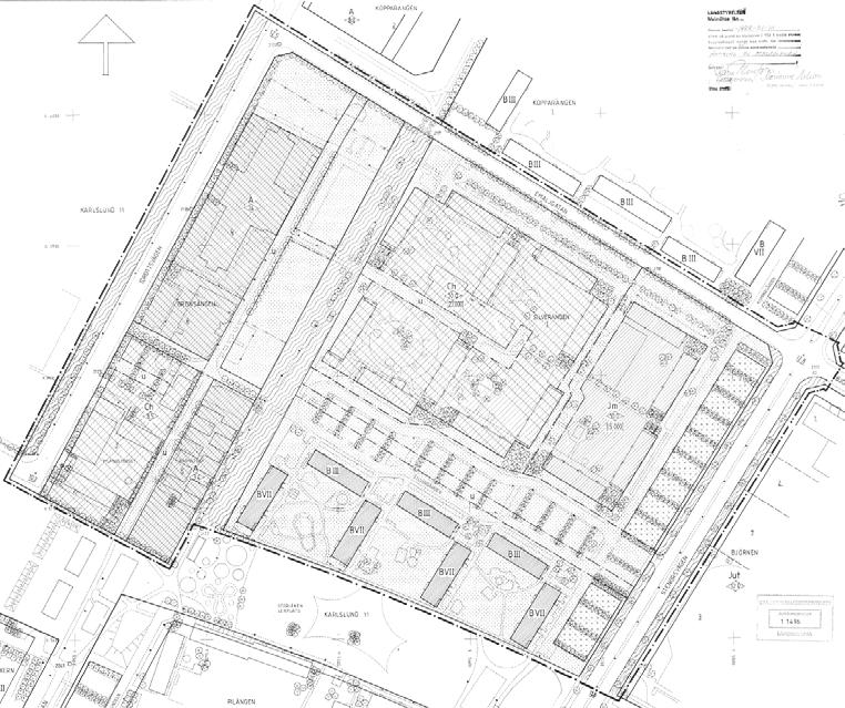 här är markerad som park eller plantering, vilket ej genomförts. Figur 10.