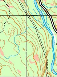 Figur 2. Hedvassla elfiskelokalen markerad med röd punkt. Åtgärdsobjektet vid svart pil. Åbergsvassla åtgärdades hösten 2002 medan Hedvassla åtgärdades hösten 2004.