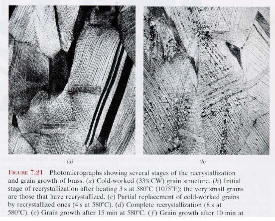 Rekristallisation och korntillväxt Efter stark deformation kan en metall ha blivit i ett tillstånd med små kristallkorn med hög sparad energi i korngränserna och i defekter En keram kan helt