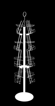 10 793 Bordsbroschyrställ 1 st A4 b 23, h 25 cm ArtNr. 10 798 Broschyrställ Spinn Färg: zink, material: stål, 16 fack i storlek A4 Ø 47, d 25 mm ArtNr.