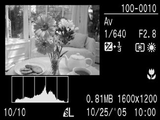 Bildvisningsinformation Detaljerad (bildvisning) 1 Histogram (s. 20) Filnummer ISO-tal (s. 74) Närbild (Grundläggande handbok s. 14) Vitbalans (s. 71) Blixtreglering (s. 77) Blixtstyrka (s.