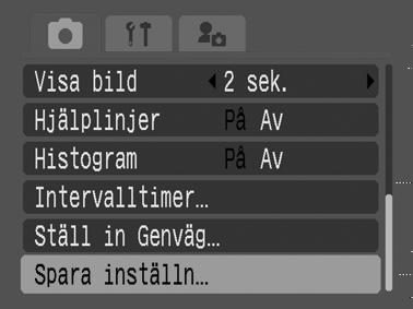 Spara egna inställningar Inställningsratt Du kan spara fotograferingsmetoder som du använder ofta tillsammans med olika fotograferingsinställningar i läget C (Egen).