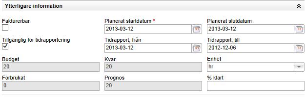 Ytterligare information samt tilldelning Det går att budgetera, prognosticera och rapportera tid på ärenden.