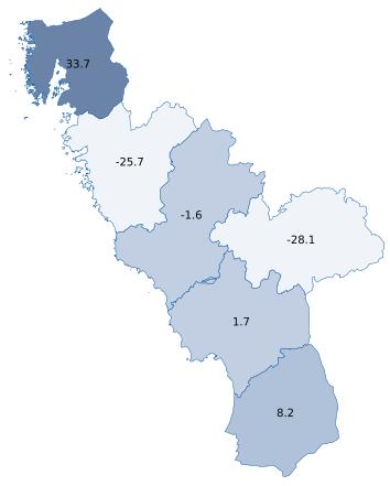 Gästnätter i Halland, jan-mars 2017 221 442 gästnätter (-8,7 %, -21 143 st) (Utveckling per marknad