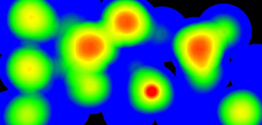 Figur 1 En heatmap som visualiserar interaktioner som skett på en webbplats. Heatmaps som är baserade på visningsområdet, d.v.s. det område som för närvarande visas på en enhet, är ett viktigt verktyg för att kunna spåra användarinteraktioner på mobila enheter.